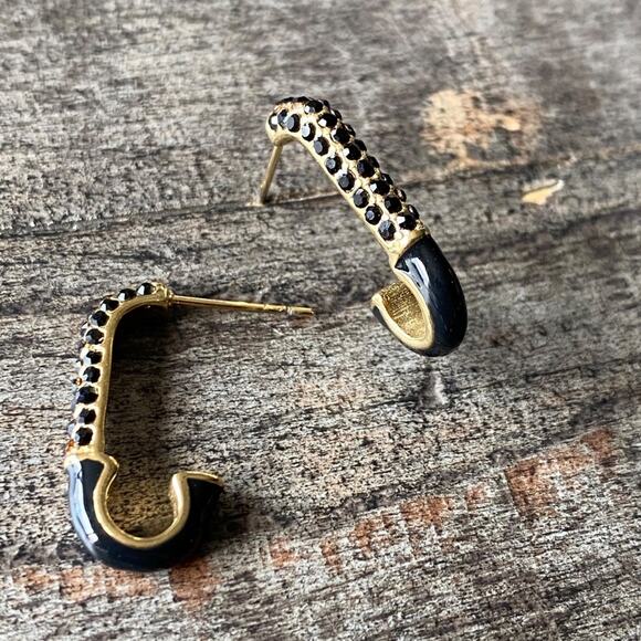 NEW Black Rhinestone PaperClip Earrings - Picture 5 of 10